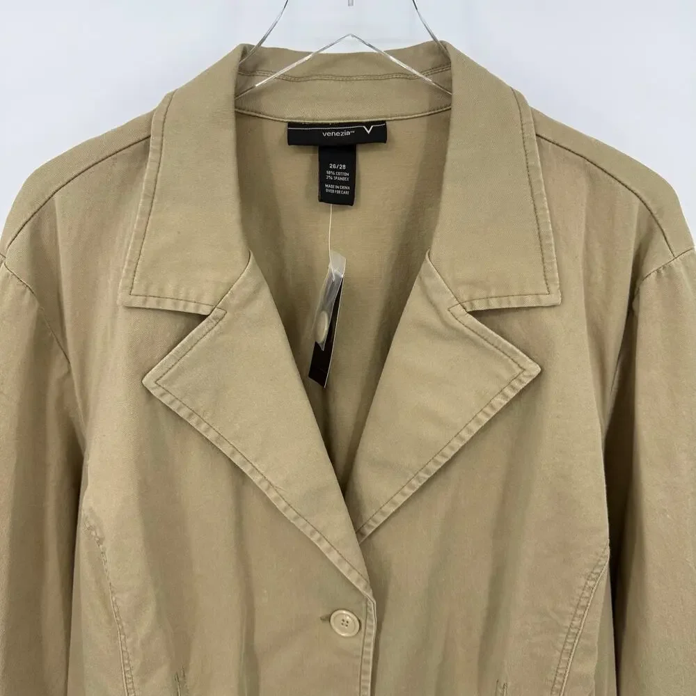 Lane Bryant Venezia Tan Notched Collar Blazer Jacket Plus Size 26 - 28 NWT